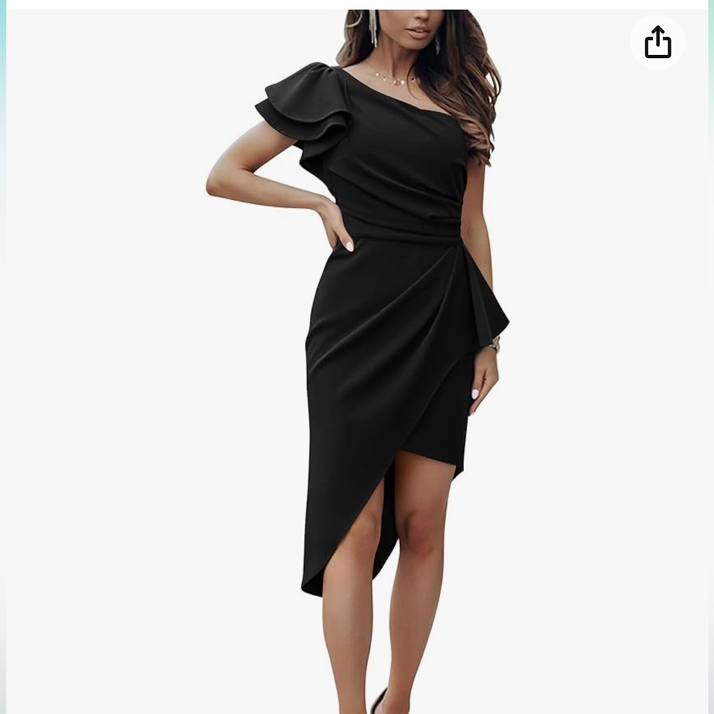 one shoulder mini black cocktail dress
